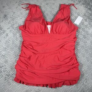 New Meet.Curve Plus Size One Piece Red Swimsuit 4XL Red Ruched Tummy Control